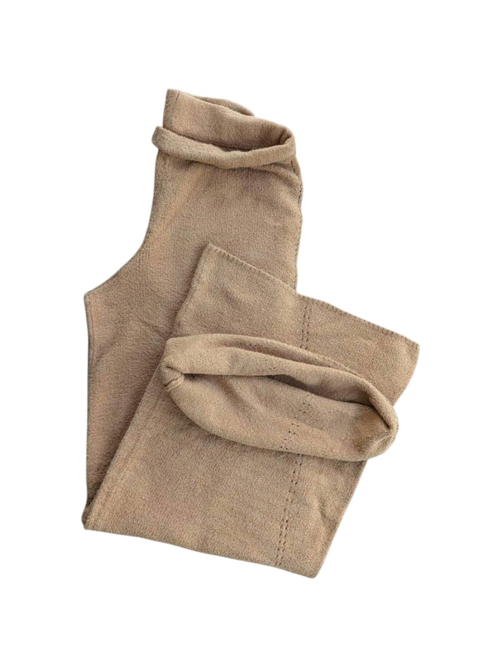 Staud Pants Medium M Brown Cotton Knit Wide Leg Fold Over Waistband Flared 13x30